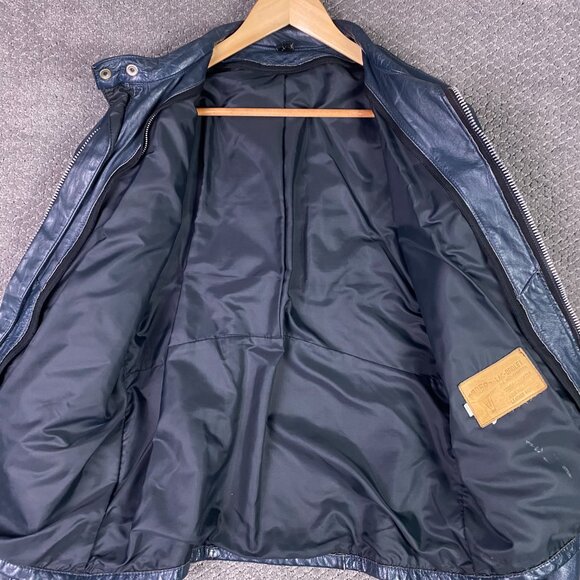 Vintage Drospo Cafe Racer Leather Jacket Men's 42 Gray Motorcycle Biker Talon - Picture 7 of 15